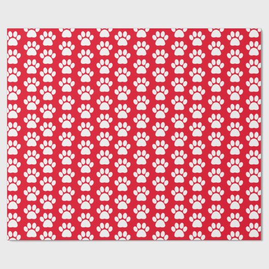 Rood Wit Huisdier Hondenpootje Print Kerstpatroon Cadeaupapier (Vlak)
