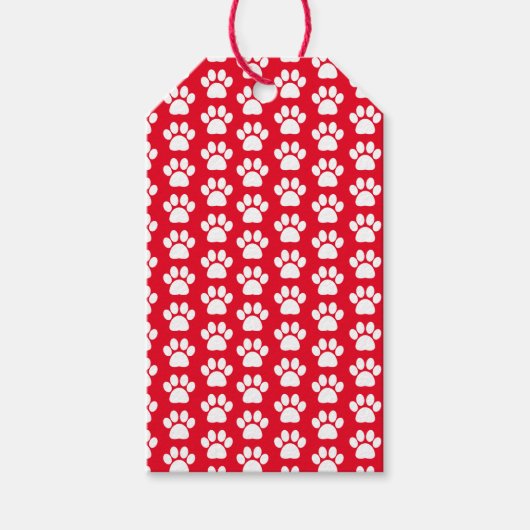 Rood wit huisdier puppy hond poot print patroon cadeaulabel (Voorkant)