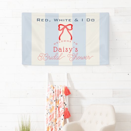 Rood Wit & Ik Doe Blauwe Strik Strepen Bruidsdouch Spandoek (Insitu)