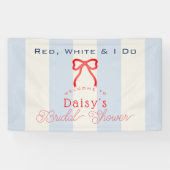 Rood Wit & Ik Doe Blauwe Strik Strepen Bruidsdouch Spandoek (Horizontaal)