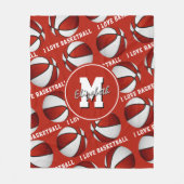 rood wit Ik hou van basketbalteamkleuren Fleece Bl Deken (Voorkant)