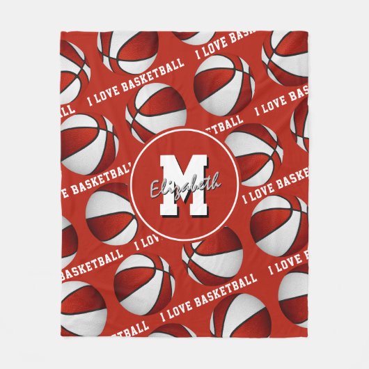 rood wit Ik hou van basketbalteamkleuren Fleece Bl Deken (Voorkant)