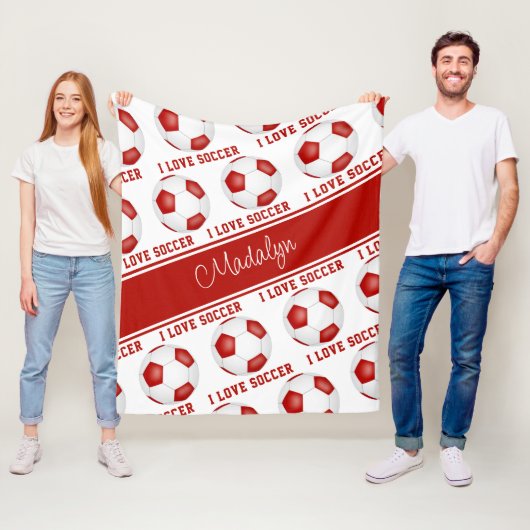 rood wit Ik hou van tekstpatroon voetbal Fleece Deken (In situ)