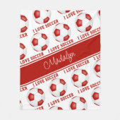rood wit Ik hou van tekstpatroon voetbal Fleece Deken (Voorkant)