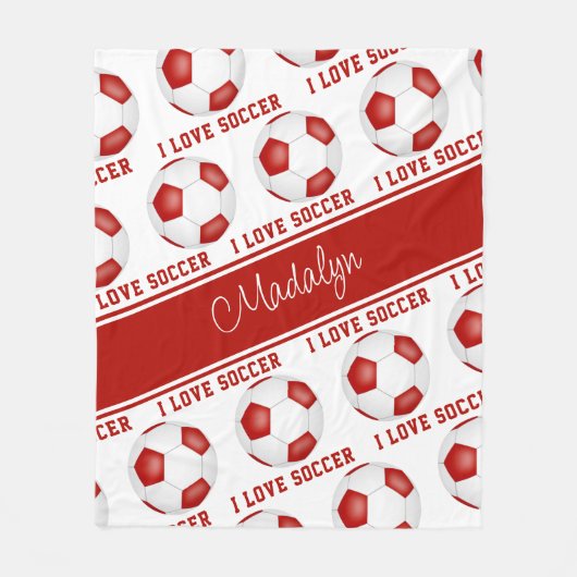 rood wit Ik hou van tekstpatroon voetbal Fleece Deken (Voorkant)