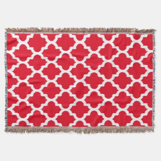Rood & Wit Ikat Quatrefoil Patroon Deken (Voorkant)
