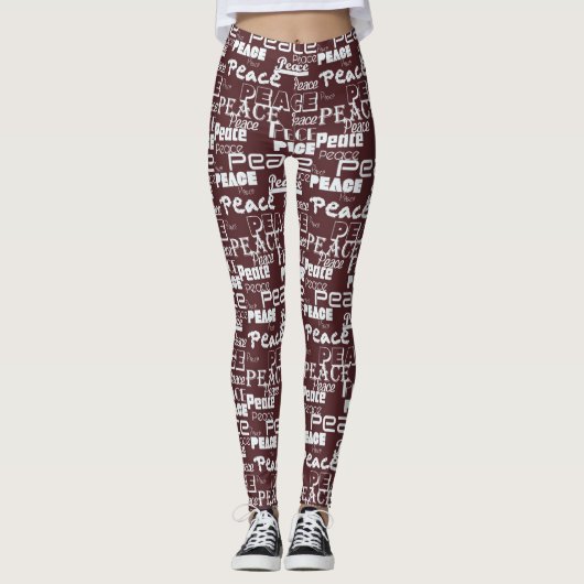 Rood Wit Inspirerend Peace Christmas Leggings (Voorkant)