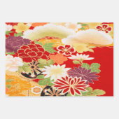 Rood Wit  Japans Kimono Bloemen Decoupage Inpakpapier Vel (Voorkant 2)