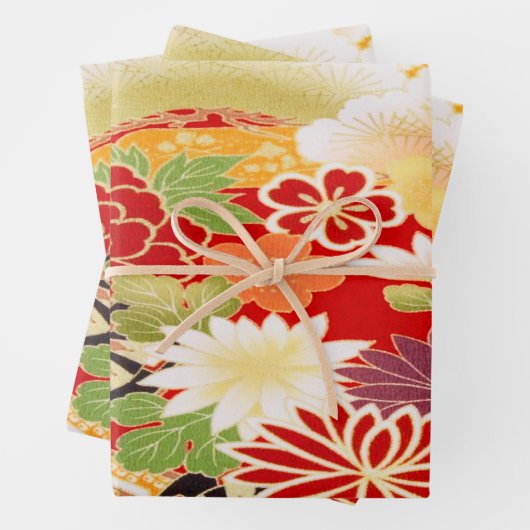 Rood Wit  Japans Kimono Bloemen Decoupage Inpakpapier Vel (In situ)