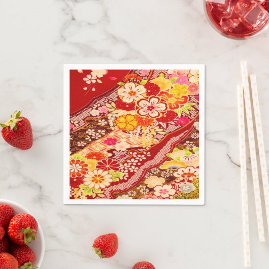 Rood Wit Japans Kimono Bloemen Decoupage Papier Servet (Insitu)
