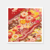Rood Wit Japans Kimono Bloemen Decoupage Papier Servet (Voorkant)