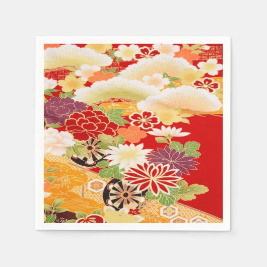 Rood Wit Japans Kimono Bloemen Decoupage Papier Servet (Voorkant)