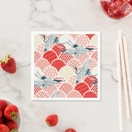 Rood Wit Japans Kimono Kraan Decoupage Papier Servet (Insitu)