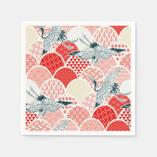 Rood Wit Japans Kimono Kraan Decoupage Papier Servet