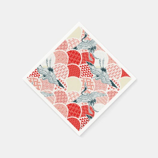 Rood Wit Japans Kimono Kraan Decoupage Papier Servet (Hoek)