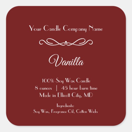 Rood wit kaarsenetiket Vloeiend zwoerd minimalisti Vierkante Sticker (Voorkant)
