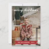 Rood Wit Kalligrafie Vrolijk Kerstmis Foto Feestdagenkaart (Voorkant)