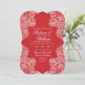 Rood Wit Kant Elegant Huwelijk Kaart (Staand voorkant)