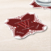 Rood Wit Kant Rand Bruiloft Jubileum Elegant Kartonnen Onderzetters (Gekanteld)