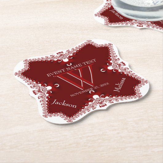 Rood Wit Kant Rand Bruiloft Jubileum Elegant Kartonnen Onderzetters (Gekanteld)