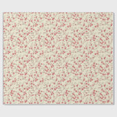 Rood & Wit Kerst Bloemen Patroon Cream Cadeaupapier (Vlak)