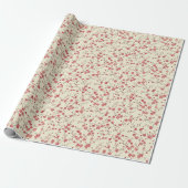 Rood & Wit Kerst Bloemen Patroon Cream Cadeaupapier (Uitgerold)