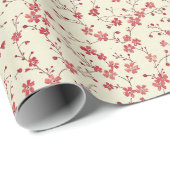 Rood & Wit Kerst Bloemen Patroon Cream Cadeaupapier (Rol Hoek)