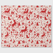 Rood & Wit Kerst Rendier Silhouet Patroon Cadeaupapier (Vlak)
