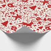 Rood & Wit Kerst Rendier Silhouet Patroon Cadeaupapier (Hoek)