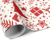 Rood & Wit Kerst Rendier Silhouet Patroon Cadeaupapier (Rol Hoek)