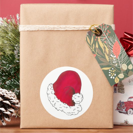 Rood Wit Kerst Santa Vader Kerst Pet Ronde Sticker (Feestdagen)