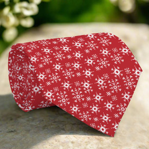 Rood & Wit Kerst Sneeuwvlok Patroon Stropdas