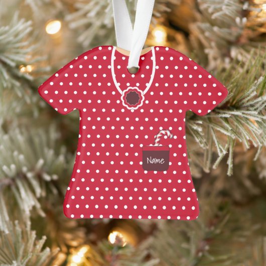 Rood & Wit Kerst Snoep Jurk Gepersonaliseerd Ornament (Boom)