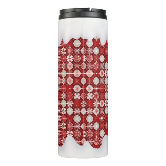 Rood Wit Kerst Snoep Patroon#13 ID1009 Thermosbeker (Achterkant)