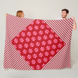 ROOD & WIT KERST SNOEPJES EN DIAGONALE STREPEN FLEECE DEKEN