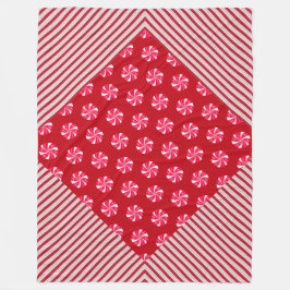 ROOD & WIT KERST SNOEPJES EN DIAGONALE STREPEN FLEECE DEKEN