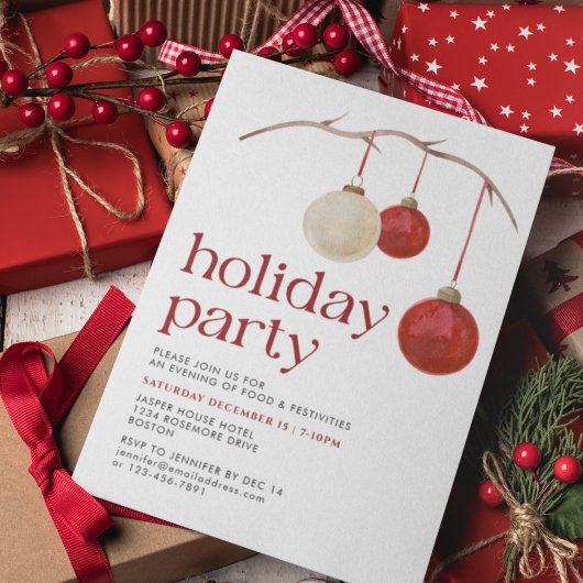 Rood Wit Kerstballen Vakantie Party Kaart