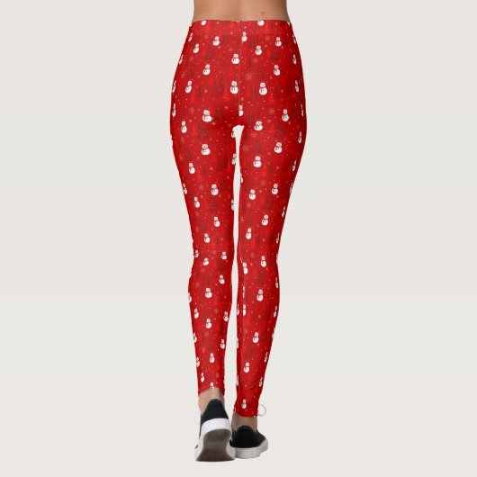 Rood & Wit Kerstboom en Sneeuwmanpatroon Leggings (Achterkant)
