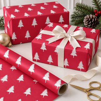 Rood Wit Kerstboom Patroon Cadeaupapier
