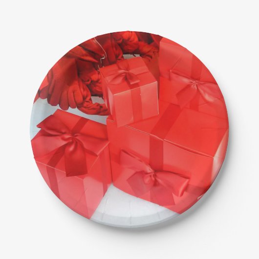 Rood wit kerstcadeaupapier Borden Papieren Bordje (Voorkant)