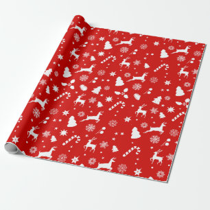 Rood Wit Kerstfeest Geometrisch Winterpatroon Cadeaupapier