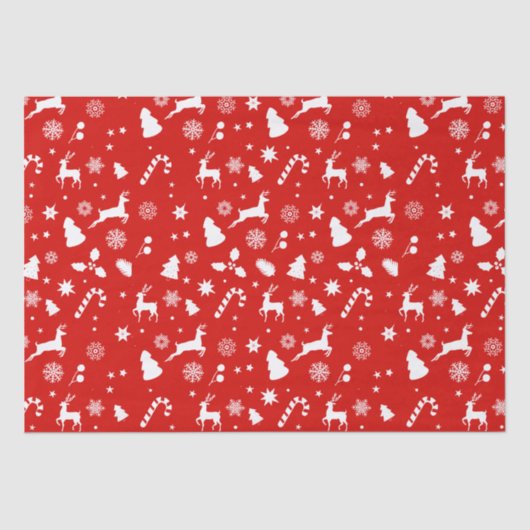 Rood Wit Kerstfeest Geometrisch Winterpatroon Tissuepapier (Voorkant)