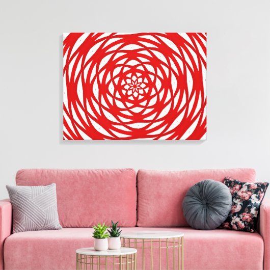 Rood wit kerstfeest Moderne cirkel ontwerp Canvas Afdruk (Insitu (Woonkamer))