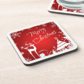 Rood, wit kerstgebrand Onderzetter (6) (Linkerzijde)