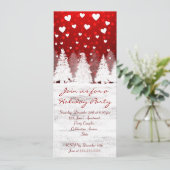 Rood & Wit Kerstmis besneeuwde foto uitnodigingen (Staand voorkant)