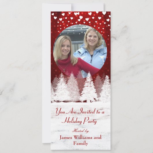 Rood & Wit Kerstmis besneeuwde foto uitnodigingen (Achterkant)