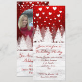 Rood & Wit Kerstmis besneeuwde foto uitnodigingen (Voorkant / Achterkant)