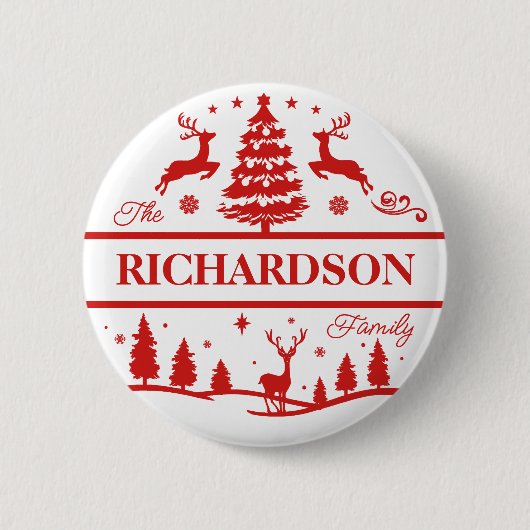 Rood Wit Kerstmis Familienaam Gepersonaliseerde Na Ronde Button 5,7 Cm (Voorkant)