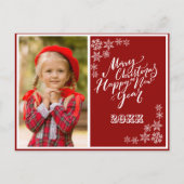 Rood Wit Kerstmis Gelukkig Nieuwjaar Foto Uitnodiging Briefkaart (Voorkant)