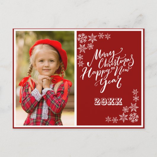 Rood Wit Kerstmis Gelukkig Nieuwjaar Foto Uitnodiging Briefkaart (Voorkant)